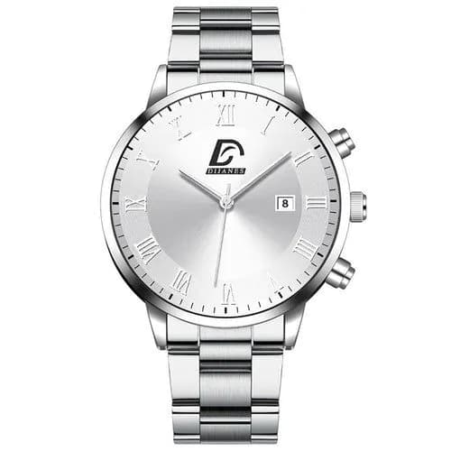 image-Fashion Men's Casual Business Calendar Stainless Steel Watch