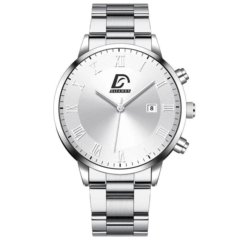 image-Fashion Men's Casual Business Calendar Stainless Steel Watch