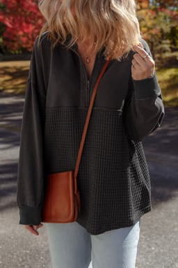 image-Carbon Grey Waffle Knit Half Zip Sweatshirt
