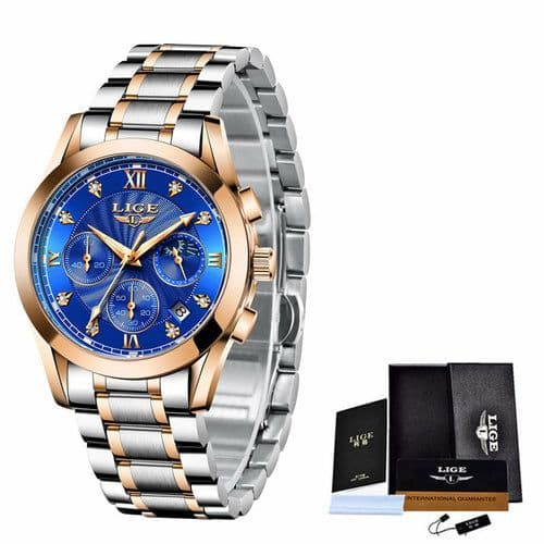 image-Men's Business Waterproof Watch With Stainless Steel Strap