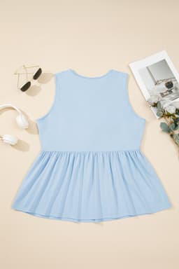 image-Coffee Plus Size Solid Color Bow Tie Peplum Tank Top