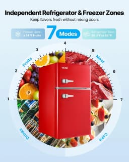 image-VEVOR Mini Fridge with Freezer, 3.2 Cu.Ft, Two Door Compact Refrigerator with Adjustable Temperature, Glass Shelf, Energy Efficient Dorm Fridge, Low Noise Small Refrigerator, for Bedroom, Office, Red