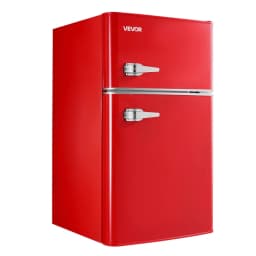 image-VEVOR Mini Fridge with Freezer, 3.2 Cu.Ft, Two Door Compact Refrigerator with Adjustable Temperature, Glass Shelf, Energy Efficient Dorm Fridge, Low Noise Small Refrigerator, for Bedroom, Office, Red