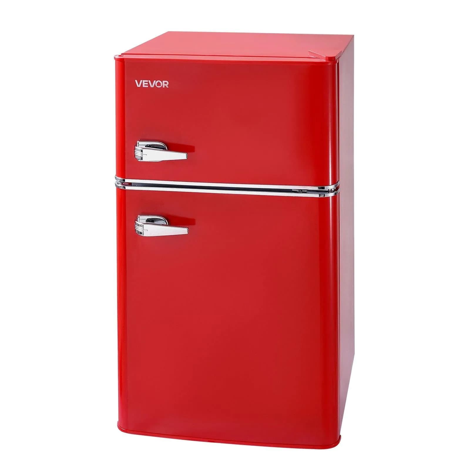 image-VEVOR Mini Fridge with Freezer, 3.2 Cu.Ft, Two Door Compact Refrigerator with Adjustable Temperature, Glass Shelf, Energy Efficient Dorm Fridge, Low Noise Small Refrigerator, for Bedroom, Office, Red