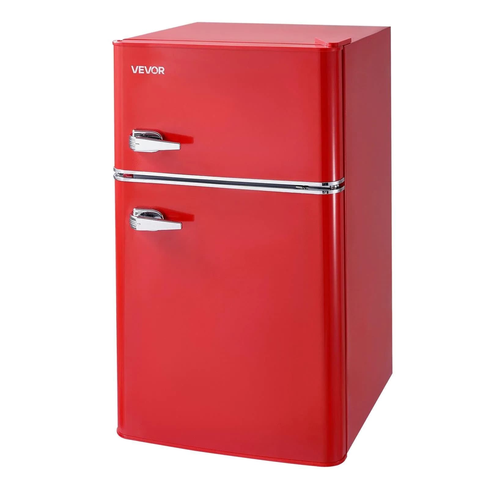 image-VEVOR Mini Fridge with Freezer, 3.2 Cu.Ft, Two Door Compact Refrigerator with Adjustable Temperature, Glass Shelf, Energy Efficient Dorm Fridge, Low Noise Small Refrigerator, for Bedroom, Office, Red