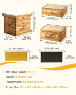 image-VEVOR Bee Hive 20 Frame Bee Hives Starter Kit, Beeswax Coated Fir Wood, 1 Deep + 1 Medium Bee Boxes Langstroth Beehive Kit, Transparent Acrylic Windows with Foundations for Beginners Pro Beekeepers