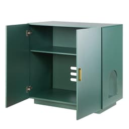 image-VEVOR 31.5" Cat Litter Box Enclosure - Dark Green Wooden Cabinet
