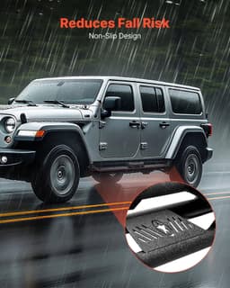 image-VEVOR Running Boards, 6 Inches Side Steps Compatible with 2018-2025 Jeep Wrangler JL 4 Door, Black Carbon Steel Nerf Bars, 550 lbs Load Capacity, Wide Non-Slip Hollow Surface with Rustproof Coating