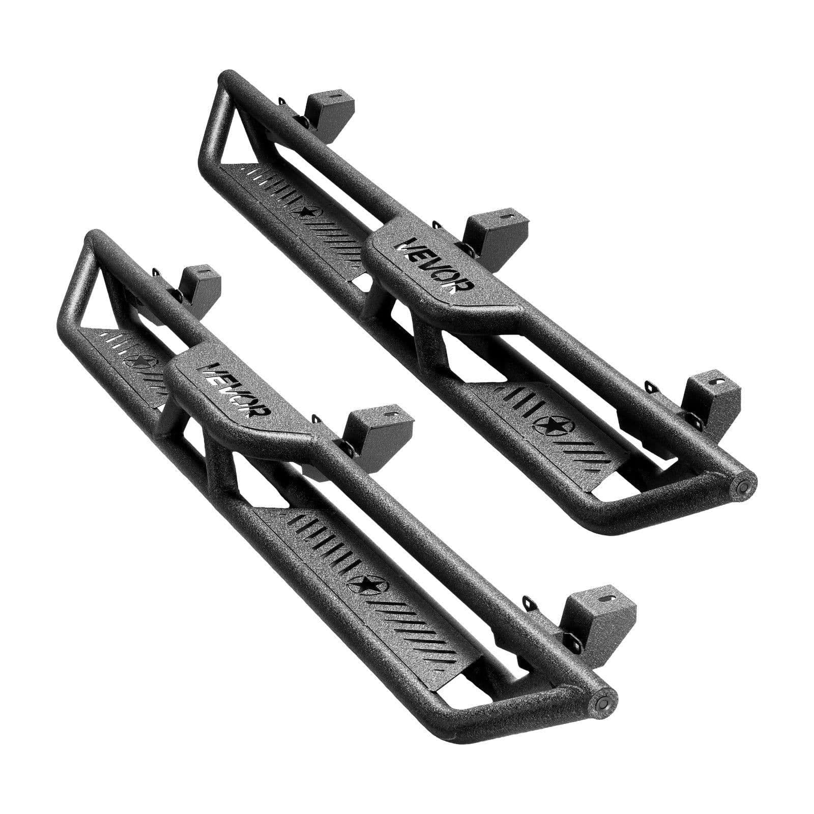 image-VEVOR Running Boards, 6 Inches Side Steps Compatible with 2018-2025 Jeep Wrangler JL 4 Door, Black Carbon Steel Nerf Bars, 550 lbs Load Capacity, Wide Non-Slip Hollow Surface with Rustproof Coating