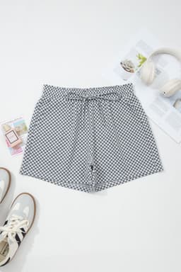 image-Gray Checkerboard Shorts - Drawstring Waist
