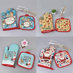 image-Fashion Santa Claus Microwave Insulation Pad 2-piece Oven Baking Gloves