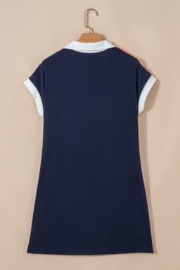 image-Navy Blue Americana Striped Zip Collar T Shirt Dress