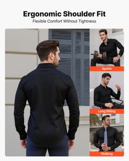 image-VEVOR Men's Button Up Shirt, Mens Long Sleeve Wrinkle-free Button Down Dress Shirts, Slim Fit Soft Stretch Fabric for Business Casual or Formal, Work, Wedding, Dinner, Black