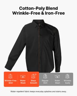 image-VEVOR Men's Button Up Shirt, Mens Long Sleeve Wrinkle-free Button Down Dress Shirts, Slim Fit Soft Stretch Fabric for Business Casual or Formal, Work, Wedding, Dinner, Black