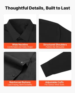 image-VEVOR Men's Button Up Shirt, Mens Long Sleeve Wrinkle-free Button Down Dress Shirts, Slim Fit Soft Stretch Fabric for Business Casual or Formal, Work, Wedding, Dinner, Black