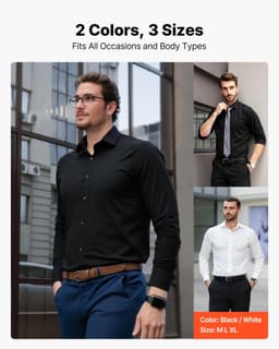 image-VEVOR Men's Button Up Shirt, Mens Long Sleeve Wrinkle-free Button Down Dress Shirts, Slim Fit Soft Stretch Fabric for Business Casual or Formal, Work, Wedding, Dinner, Black