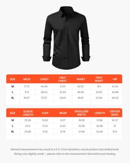 image-VEVOR Men's Button Up Shirt, Mens Long Sleeve Wrinkle-free Button Down Dress Shirts, Slim Fit Soft Stretch Fabric for Business Casual or Formal, Work, Wedding, Dinner, Black
