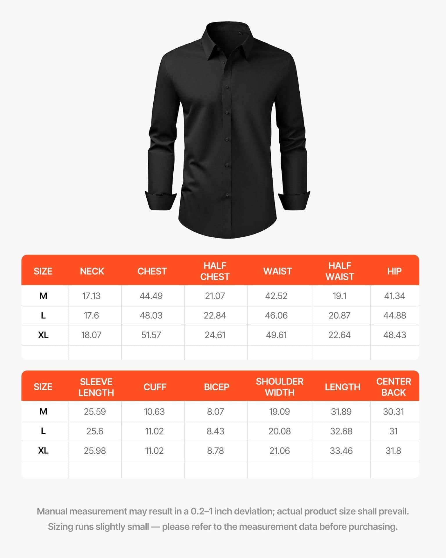 image-VEVOR Men's Button Up Shirt, Mens Long Sleeve Wrinkle-free Button Down Dress Shirts, Slim Fit Soft Stretch Fabric for Business Casual or Formal, Work, Wedding, Dinner, Black