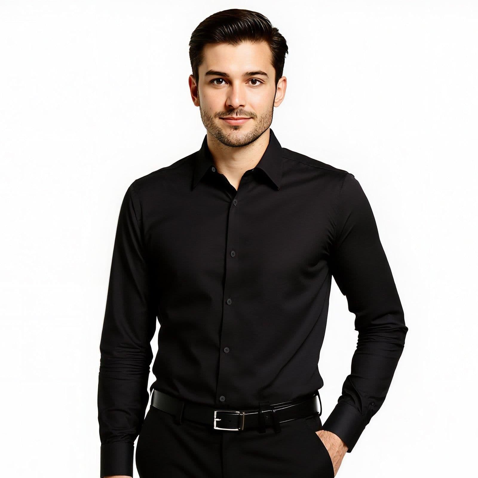image-VEVOR Men's Button Up Shirt, Mens Long Sleeve Wrinkle-free Button Down Dress Shirts, Slim Fit Soft Stretch Fabric for Business Casual or Formal, Work, Wedding, Dinner, Black