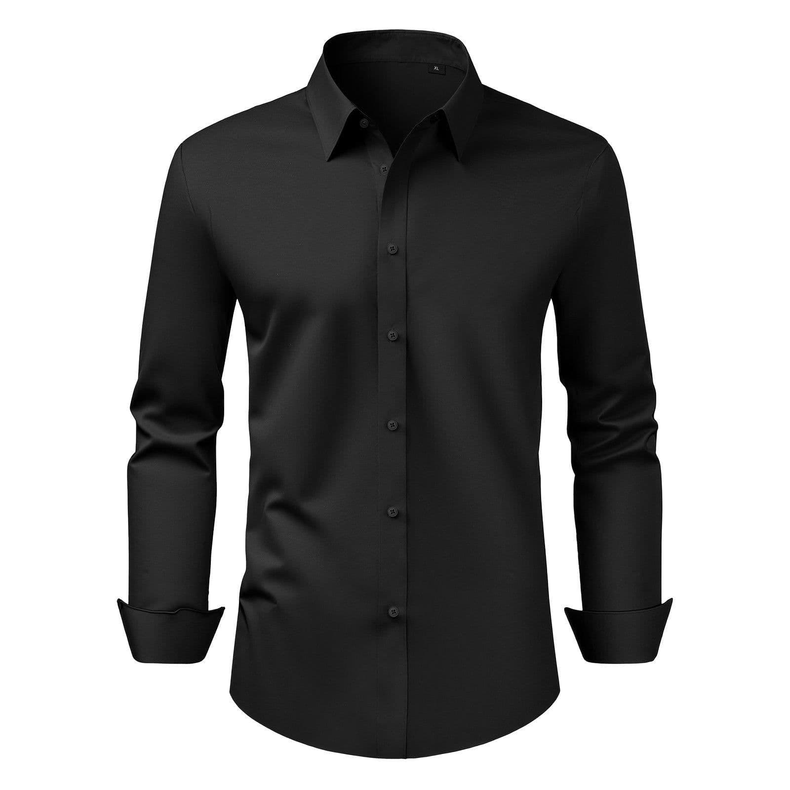 image-VEVOR Men's Button Up Shirt, Mens Long Sleeve Wrinkle-free Button Down Dress Shirts, Slim Fit Soft Stretch Fabric for Business Casual or Formal, Work, Wedding, Dinner, Black