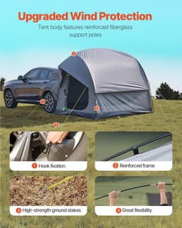 image-VEVOR SUV Tent for Camping, 8FT L x 8FT W, Waterproof PU2000mm Spacious Double Layer Design for 5-8 Person, SUV Camping Tent with Mesh Windows, Includes Rainfly & Storage Bag, for Outdoor Activities