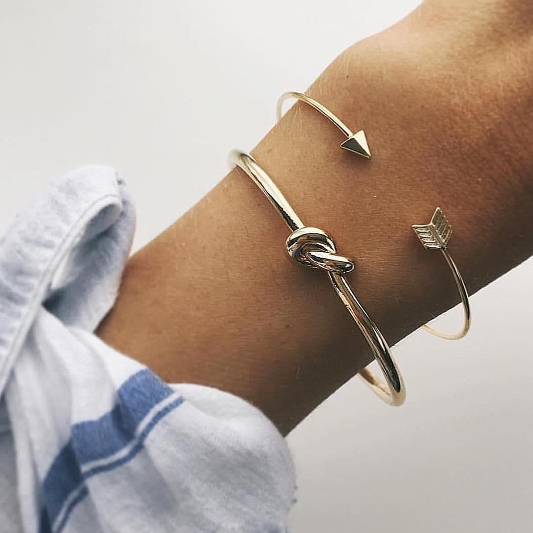 image-2018 Japanese and Korean fashion new women's arrow knotted open bracelet set big street shooting Europe and the United States wholesale