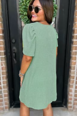 image-Bright Pink Corded Knit Puff Sleeve Mini Dress