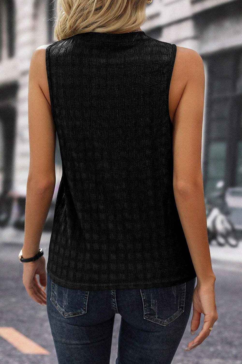 image-Black Lattice Split Neck Tank Top