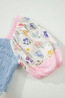 image-Floral Patchwork Long Dress - Square Neck Smocked Bodice