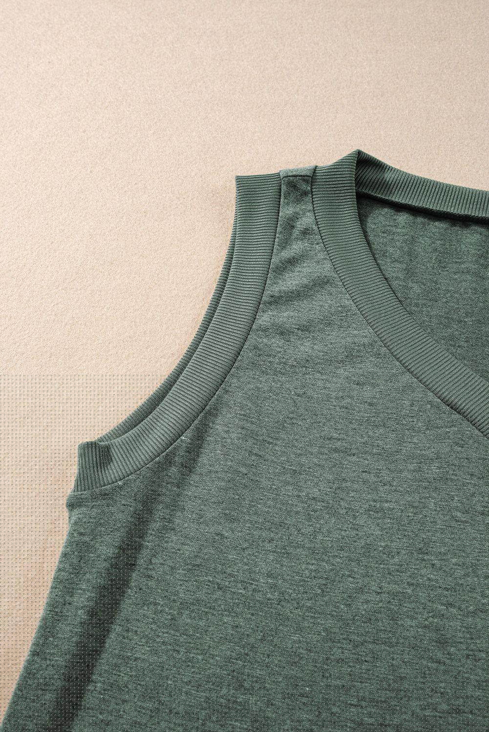 image-Mist Green Ribbed V Neck Tank