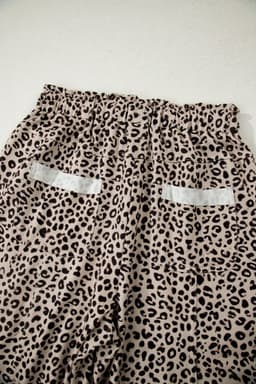 image-Khaki Animal Print Wide Leg Terry Knit Pants