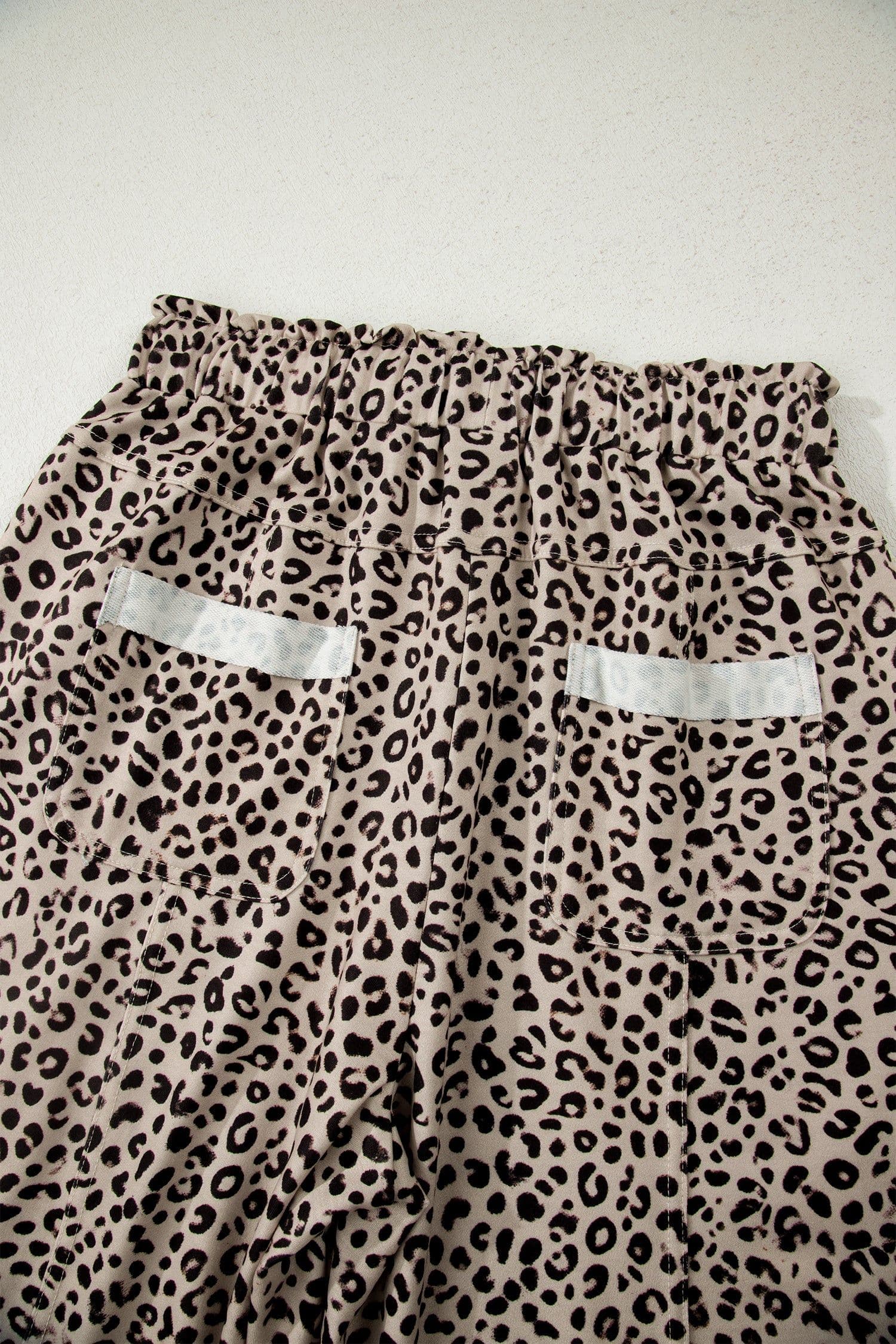 image-Khaki Animal Print Wide Leg Terry Knit Pants