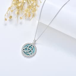 image-Celtic Necklace 925 Sterling Silver with Genuine Turquoise Trinity Knot Pendant Good Luck Irish Jewelry Gifts for Women
