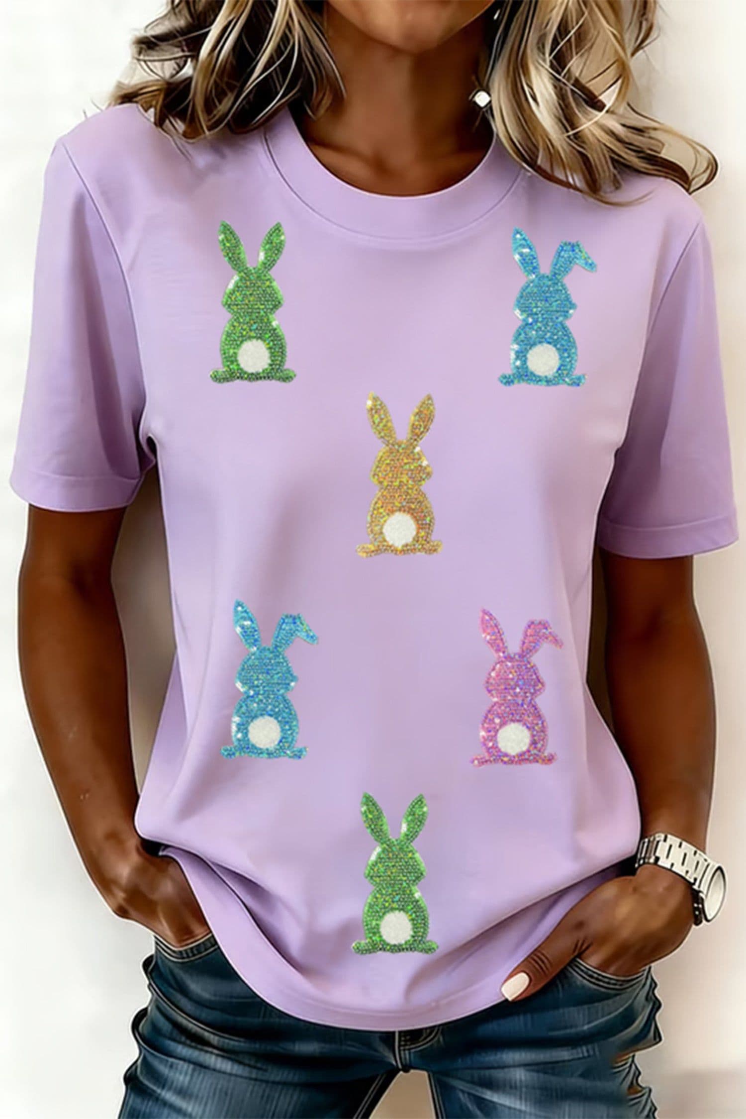 image-Wisteria Sequin Easter Bunny Patched Tee