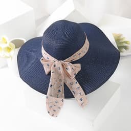 image-Women's Chiffon Straw Brim Hat - Khaki/Apricot Summer Beach Sunshade