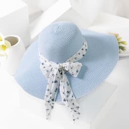 image-Women's Chiffon Straw Brim Hat - Khaki/Apricot Summer Beach Sunshade