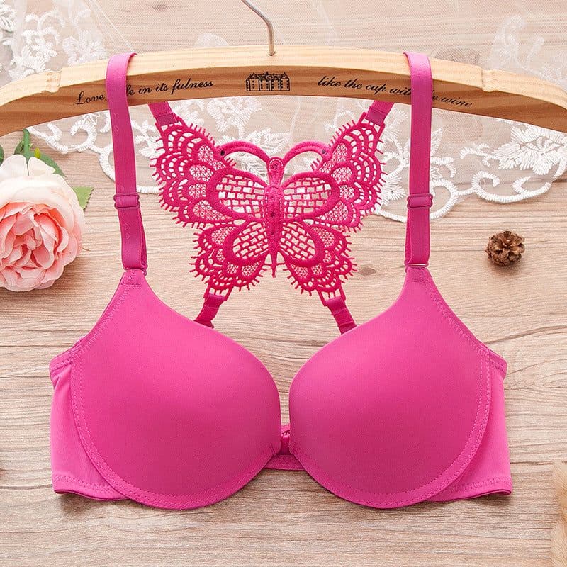image-Women Fashion Underwear Lace Bralette Bras Adjustable Push up Lingerie Butterfly Back Seamless Racerback Bra Girls