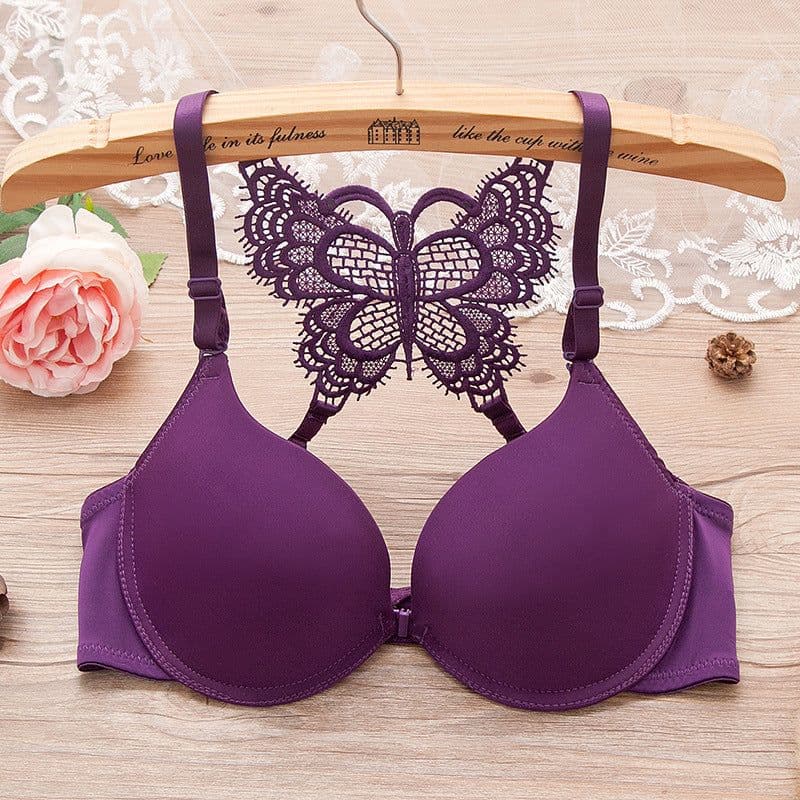 image-Women Fashion Underwear Lace Bralette Bras Adjustable Push up Lingerie Butterfly Back Seamless Racerback Bra Girls