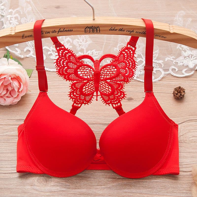image-Women Fashion Underwear Lace Bralette Bras Adjustable Push up Lingerie Butterfly Back Seamless Racerback Bra Girls