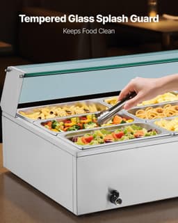 image-VEVOR Commercial Food Warmer, 1700W Electric Stainless Steel Steam Food Warmer with Glass Cover, 12-Pan Countertop Buffet Bain Marie with Soup & Perforated Ladles, for Catering, Restaurant & Party