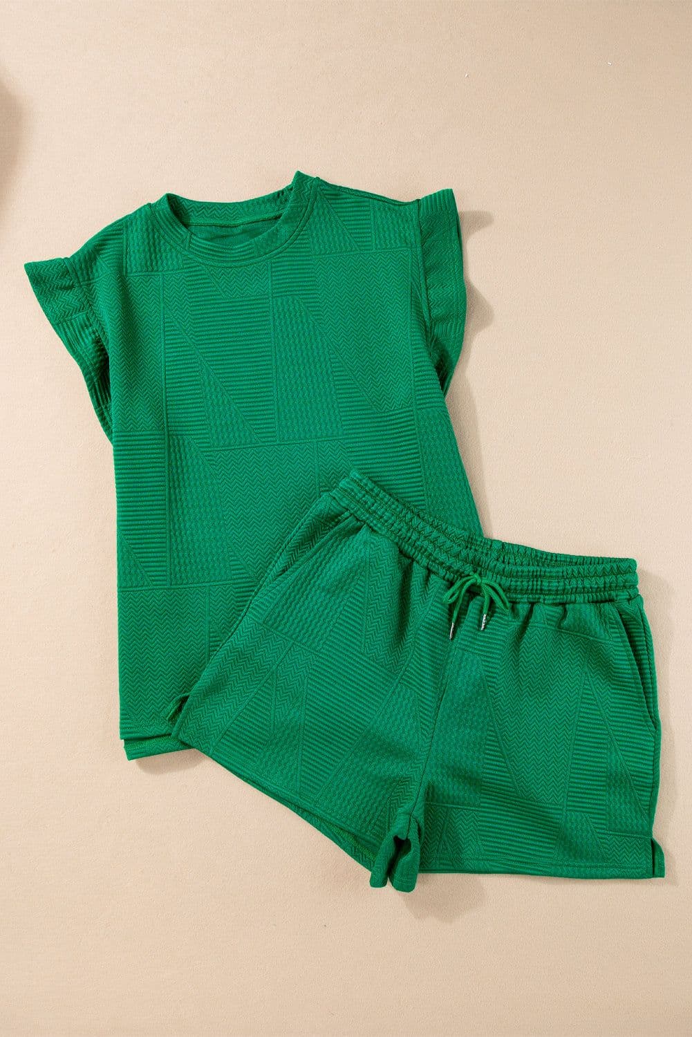 image-Skobeloff Textured Ruffle Split Top & Shorts Set