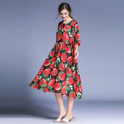 image-Jane Ramie Dress - Strawberry Print Black XL