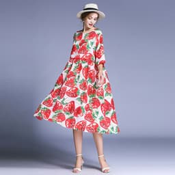 image-Jane Ramie Dress - Strawberry Print Black XL