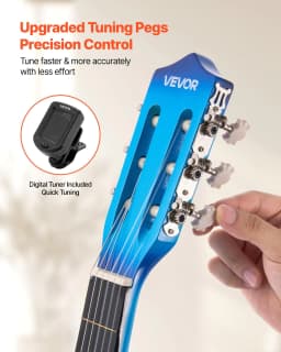 image-VEVOR Classical Guitar, 38 Inch, Wood Classical Guitar Starter Kit for Beginners, with Nylon Strings, Gig Bag, Strap, Tuner, Extra Strings, Picks, Capo, Basswood, for Teenagers Adults Students, Blue