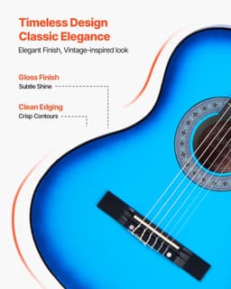 image-VEVOR Classical Guitar, 38 Inch, Wood Classical Guitar Starter Kit for Beginners, with Nylon Strings, Gig Bag, Strap, Tuner, Extra Strings, Picks, Capo, Basswood, for Teenagers Adults Students, Blue