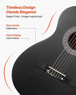 image-VEVOR Classical Guitar, 38 Inch, Wood Classical Guitar Starter Kit for Beginners, with Nylon Strings, Gig Bag, Strap, Tuner, Extra Strings, Picks, Capo, Basswood, for Teenagers Adults Students, Black