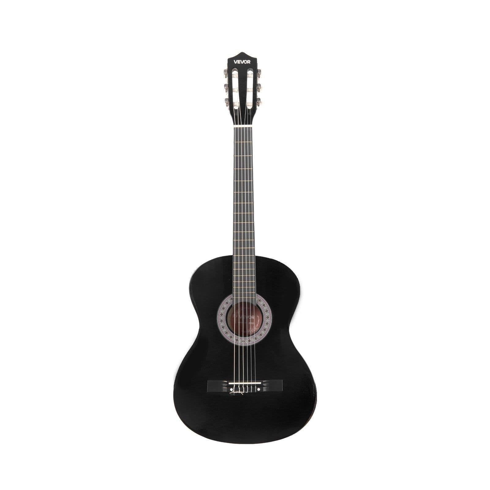 image-VEVOR Classical Guitar, 38 Inch, Wood Classical Guitar Starter Kit for Beginners, with Nylon Strings, Gig Bag, Strap, Tuner, Extra Strings, Picks, Capo, Basswood, for Teenagers Adults Students, Black