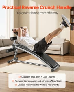 image-VEVOR Sit Up Bench, Curved Decline Ab Bench with Reverse Crunch Handle, with 6 Adjustable Height Setting, Heavy Duty Steel, 600 Lbs Capacity for Home Gym Workouts, Strength Training, Full Body Muscles