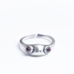 image-Creative cross-border jewelry s925 silver carnelian ring female personality retro frog prince ring opening adjustable