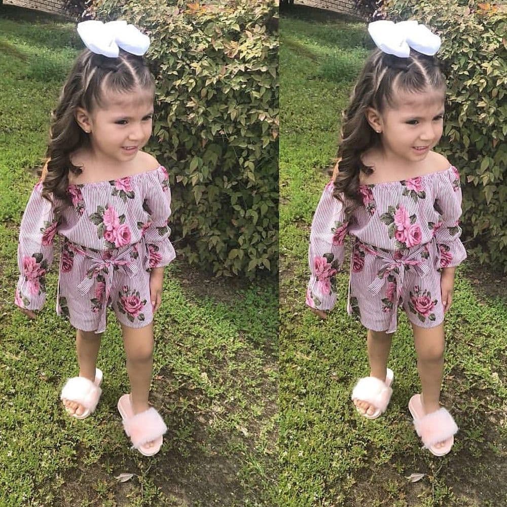 image-ins new rose flower print girls' jumpsuit baby clothes bowknot romper climbing jumpsuit jumpsuit